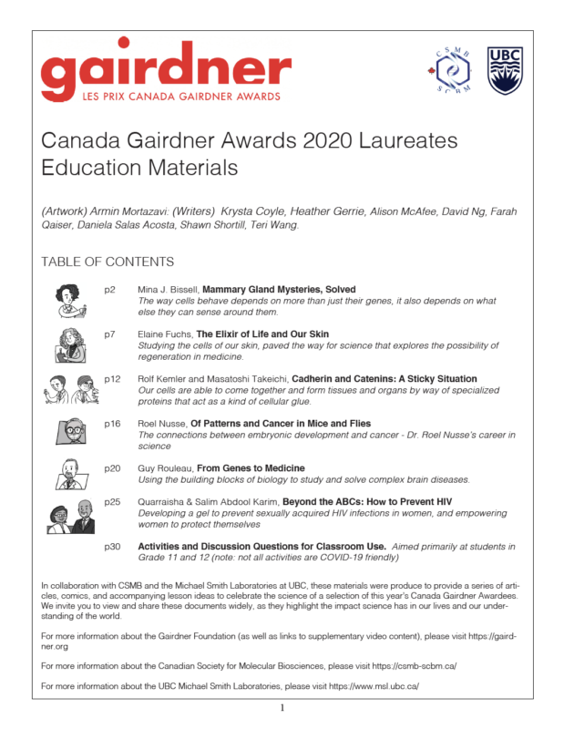 2020 Gairdner Awards Table of Contents