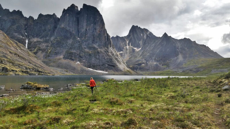 woman standing in alpine meadow